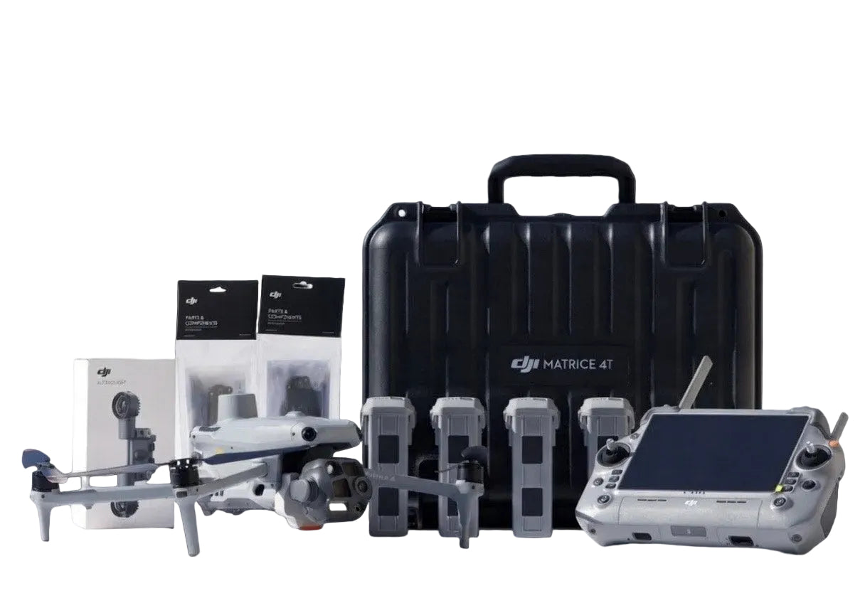 DJI 4T Bundle with remote, 4 batteries, spotlight, and carrying case