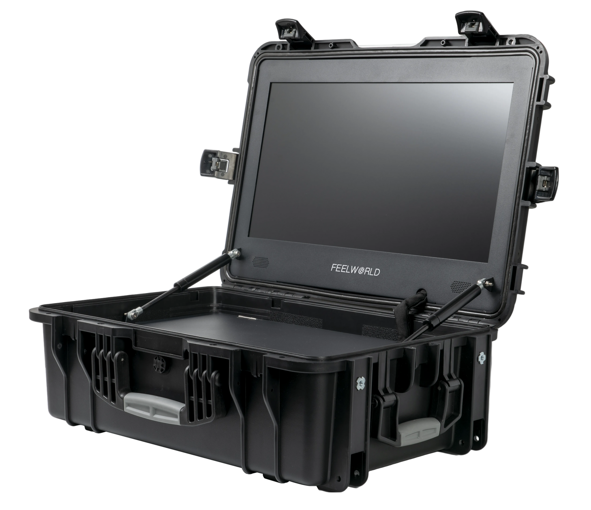 Covert Tactical Vision 21.5” Field Monitor shown open on a white background, showcasing its high-definition display and rugged tactical-grade design.