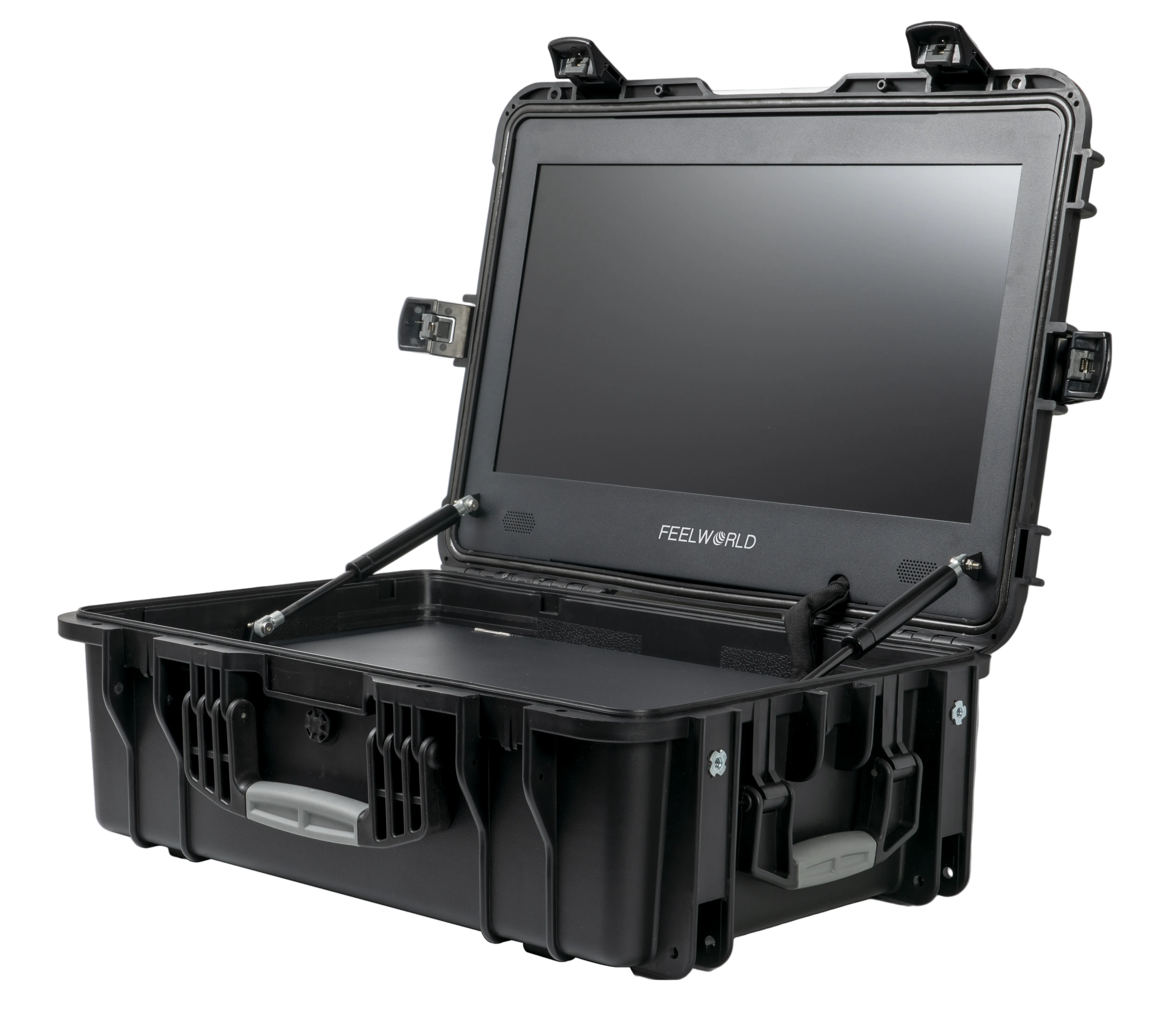 Covert Tactical Vision 21.5” Field Monitor shown open on a white background, showcasing its high-definition display and rugged tactical-grade design.