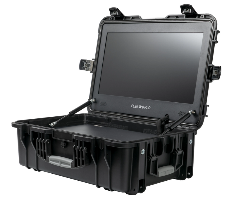 Covert Tactical Vision 21.5” Field Monitor shown open on a white background, showcasing its high-definition display and rugged tactical-grade design.